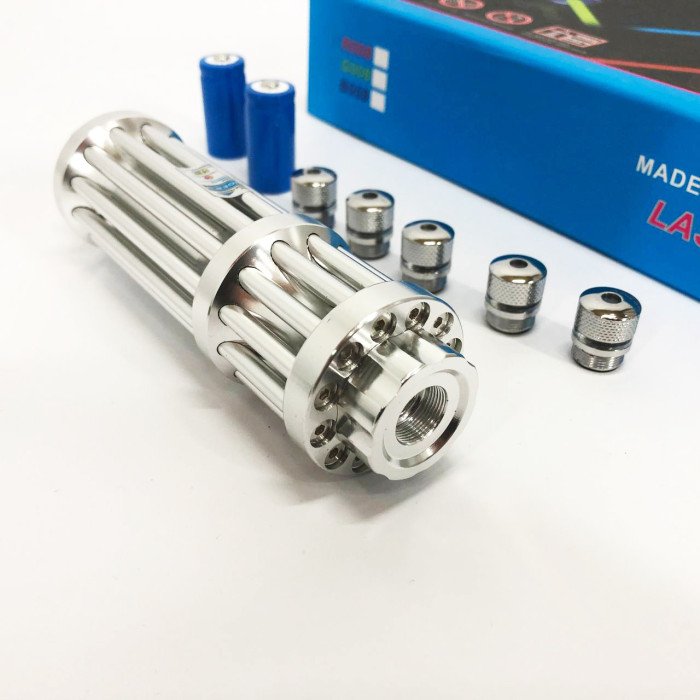 Потужна лазерна указка YX-B017, синій промінь, 5 насадок, акумулятор 2х16340, надпотужна лазерна указка