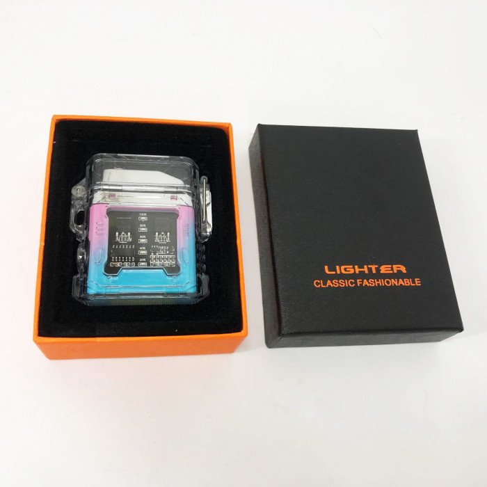 Дугова електроімпульсна запальничка із ліхтариком водонепроникна HL-517, вітрозахисна. Колір: рожевий