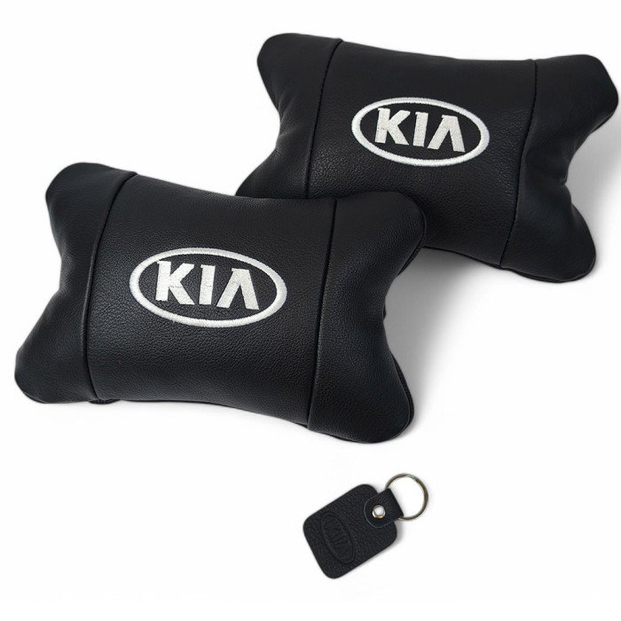 Автодушки 2 шт на підголовник Kia / Кіа, натуральна шкіра, чорні, Підголовник для авто з комфортом