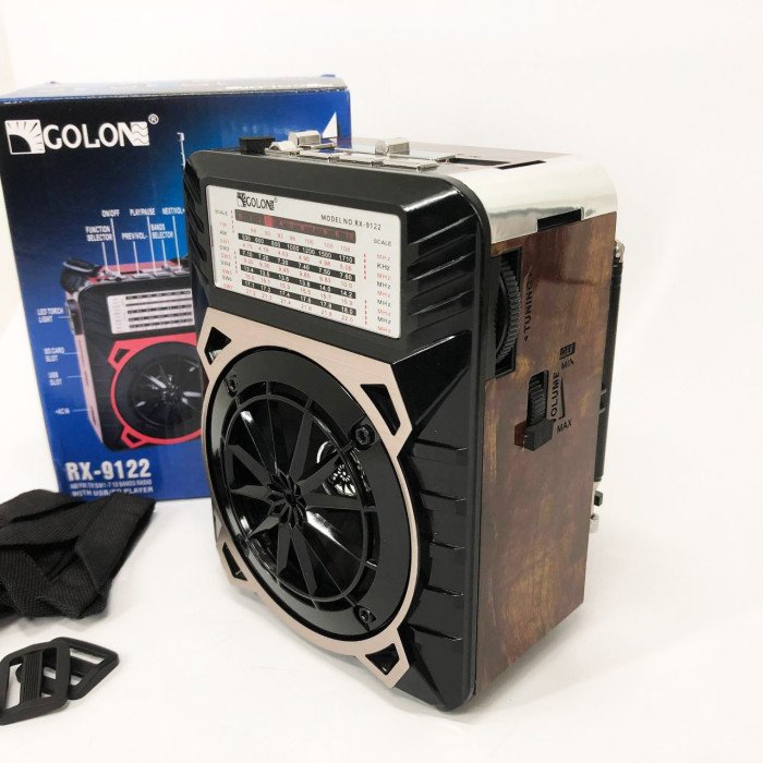 Радіоприймач GOLON RX-9122 портативна колонка всехвильове переносне радіо FM ліхтар LED. Колір: коричневий