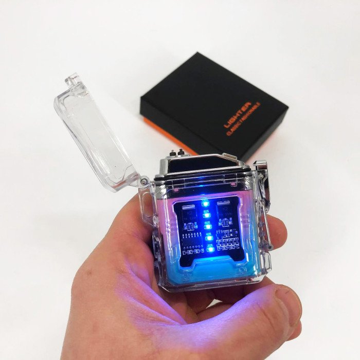 Дугова електроімпульсна запальничка із ліхтариком водонепроникна HL-517, вітрозахисна. Колір: рожевий