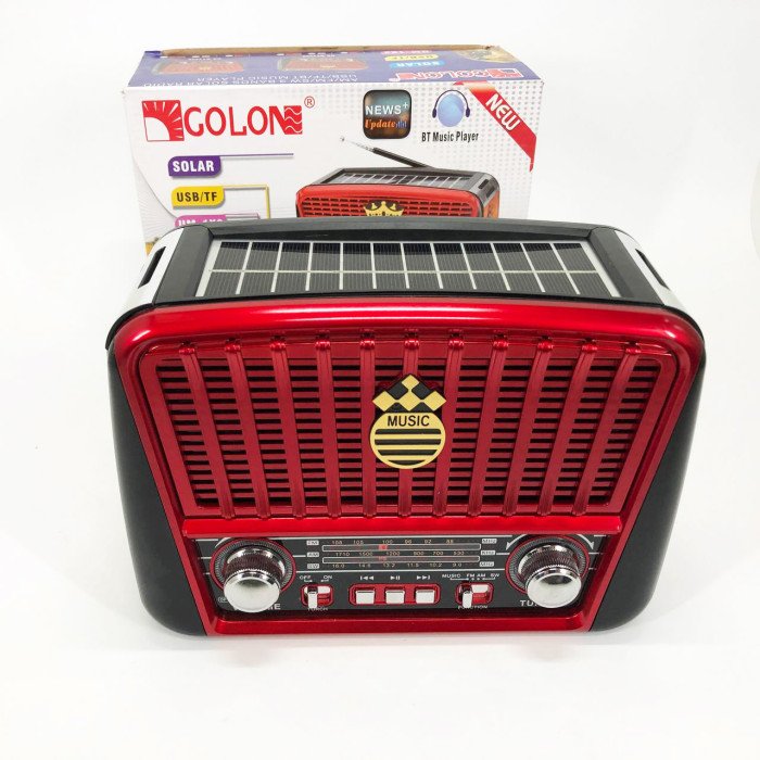 Радіоприймач акумуляторний Golon RX-456 із сонячною панеллю, Радіо приймач. Колір: коричневий