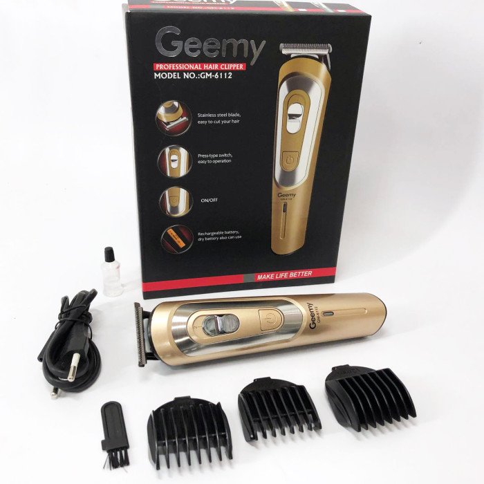 Бездротова машинка для стрижки волосся GEMEI GM-6112 акумуляторна. Колір: золотий