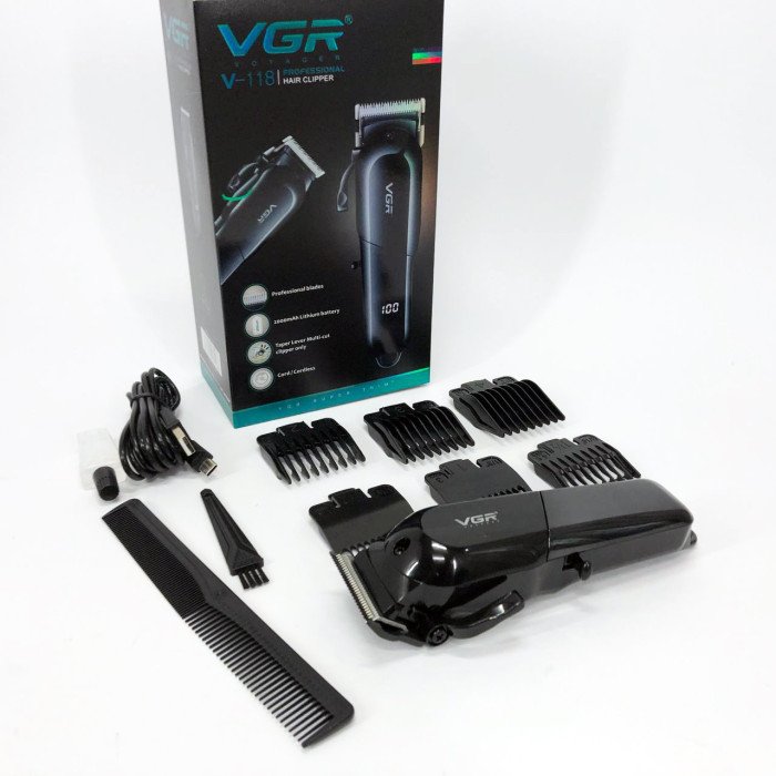 Машинка для стрижки волосся та бороди VGR V-118, Машинка для стрижки волосся бездротова, Електробритва
