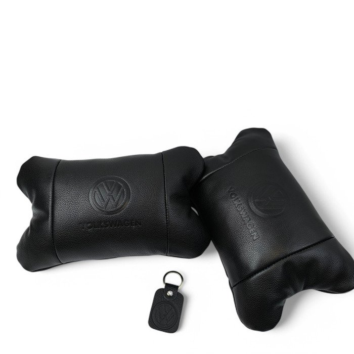 Набір шкіряних подушок 2шт - Volkswagen на підголовник у машину, Автомобільна подушка