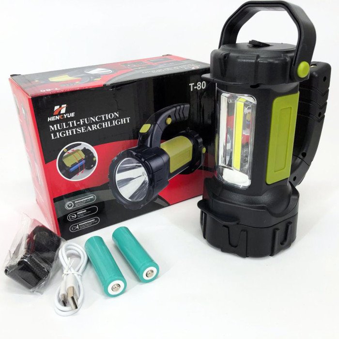 Ручний акумуляторний ліхтар T80C-5W+COB (white/red) із функцією Power Bank. Колір зелений