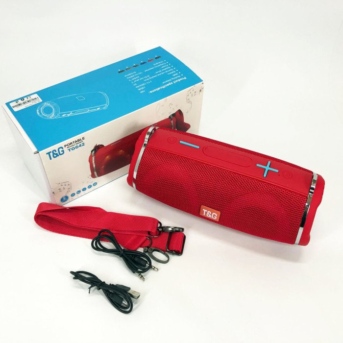 Портативна колонка TG642 з RGB підсвічуванням та ремінцем, портативна блютус колонка. Колір: червоний
