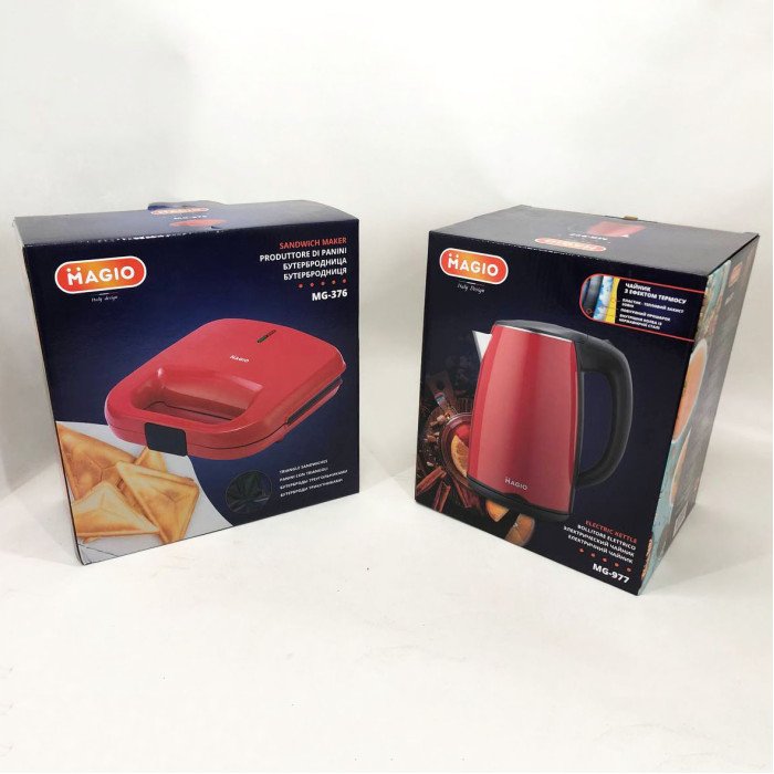 Набір дизайнерської лінійки Magio: сендвічниця MAGIO MG-376 + Електрочайник Magio MG-977