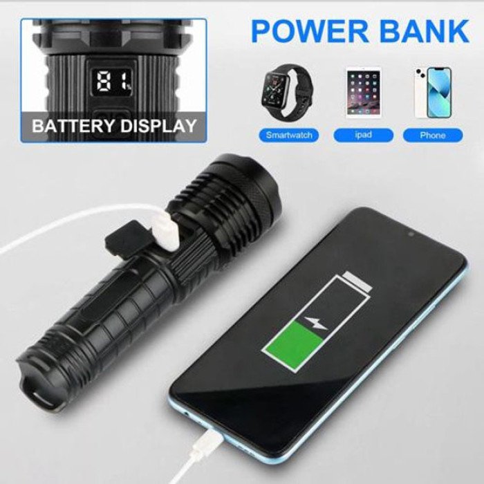 Ліхтарик PLD-H007 White Laser LED PM10-TG із вбудованим акумулятором PowerBank, Ліхтарик тактичний ручний