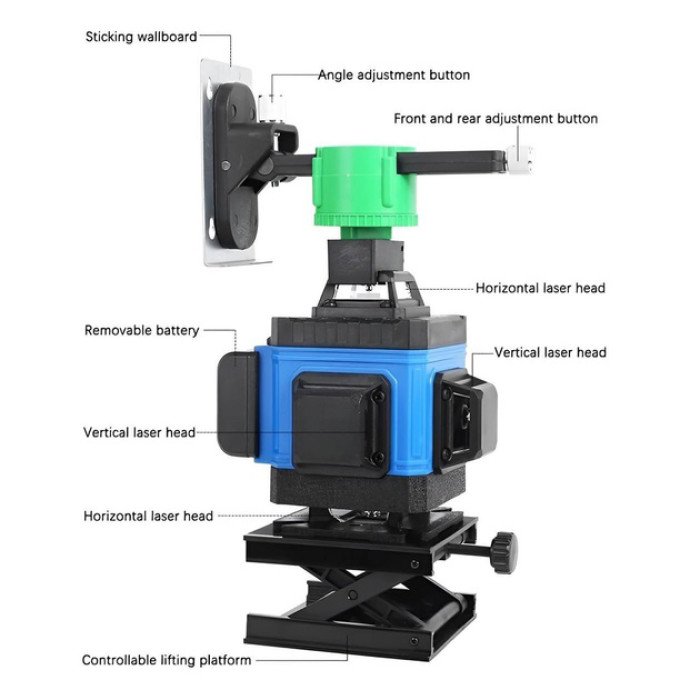 Рівень лазерний лінійний нівелір акумуляторний Laser 4D, 16 ліній, робоча відстань 30м, у валізі