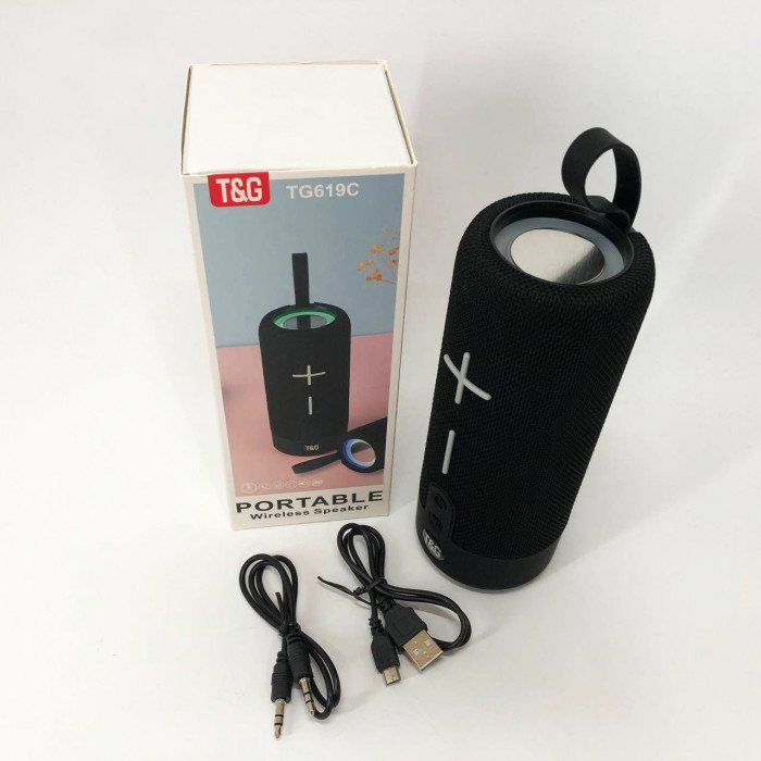 Портативна Bluetooth колонка TG619C FM-радіо USB/TF з ремінцем, Колонка для музики. Колір: чорний
