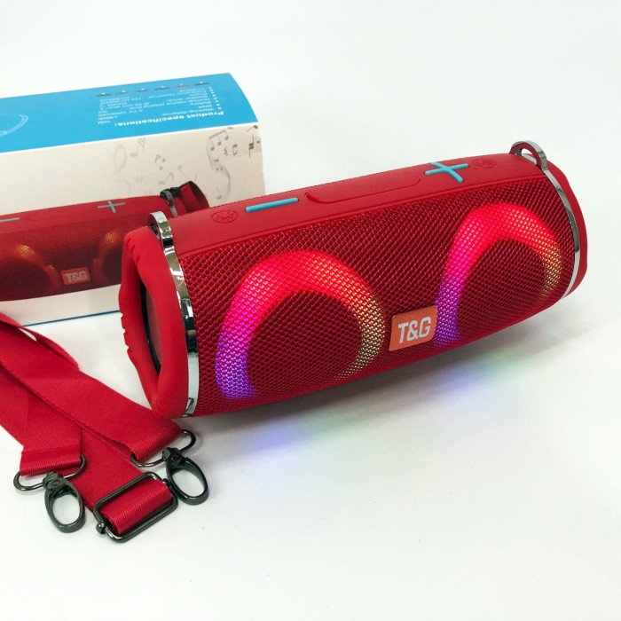 Портативна колонка TG642 з RGB підсвічуванням та ремінцем, портативна блютус колонка. Колір: червоний