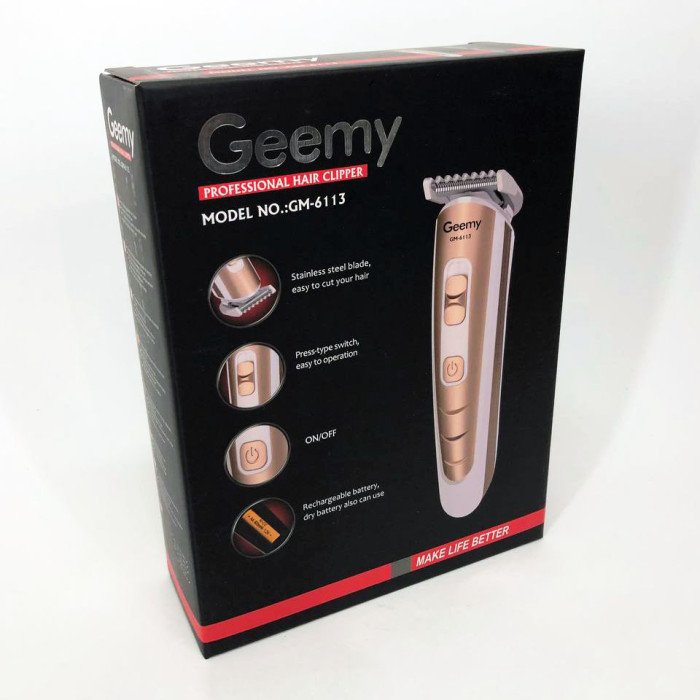 Машинка для стрижки волосся Gemei GM-6113 акумуляторна, чоловіча машинка для гоління. Колір: золотий