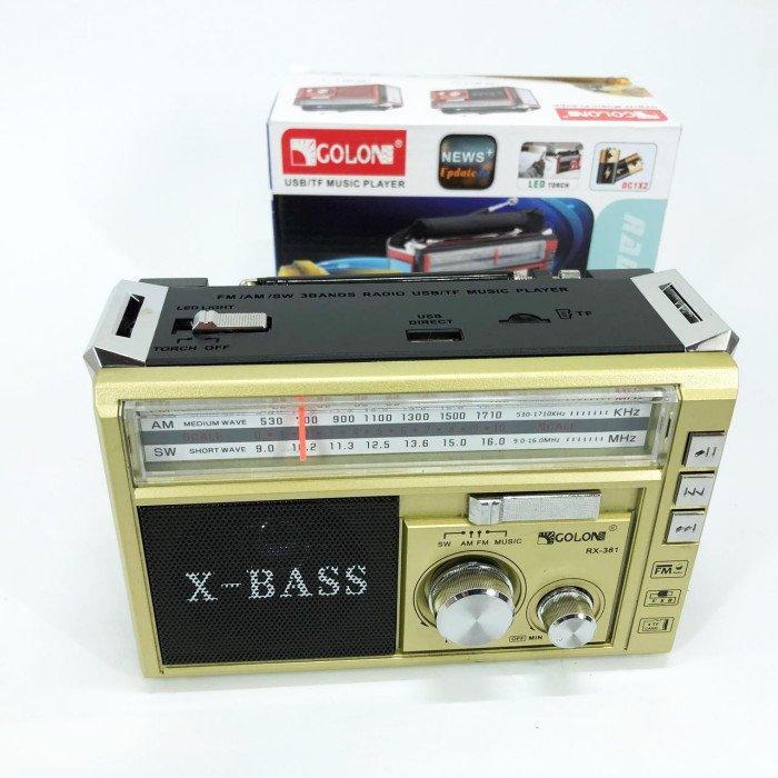 Радіоприймач портативне радіо Golon RX-381 акумуляторний ретро стовпчик usb sd mp3 fm. Колір: жовтий