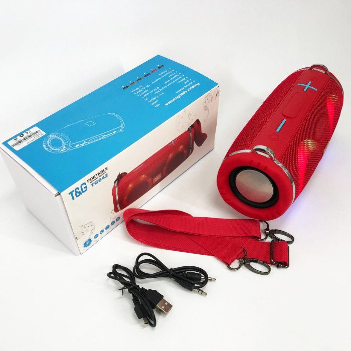 Портативна колонка TG642 з RGB підсвічуванням та ремінцем, портативна блютус колонка. Колір: червоний