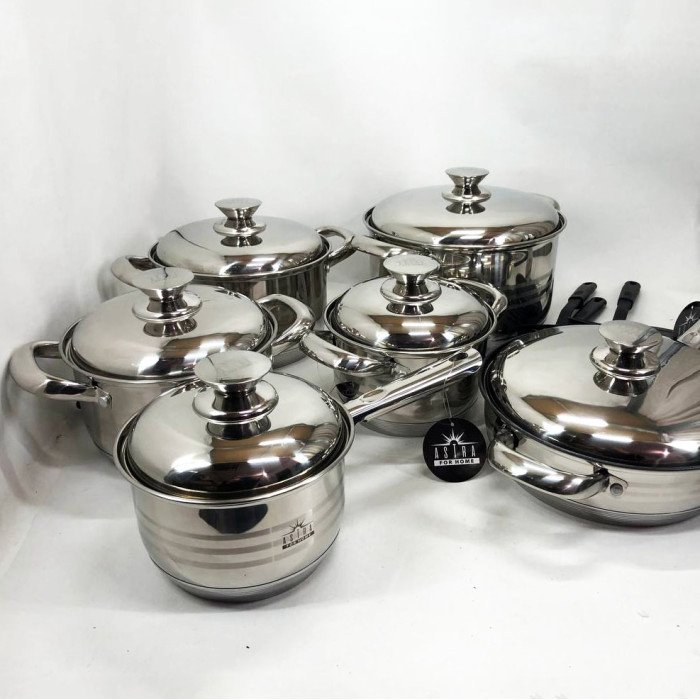 Набір посуду 18 предметів ASTRA A-2518, каструлі з нержавіючої сталі, каструлі з кришками, гарні каструлі