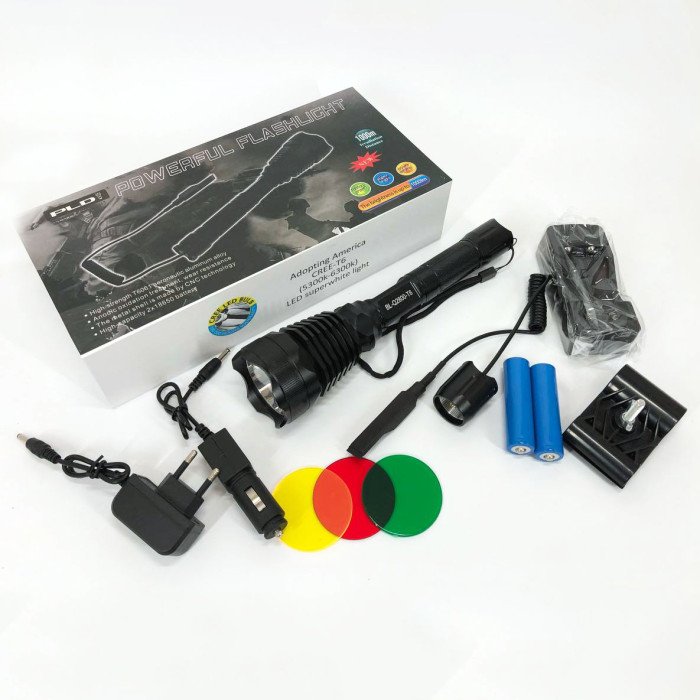 Ліхтар тактичний Police Q2800-T6 18650 х 2, заряджається від мережі 220В та авто ЗУ 12В, виносна кнопка