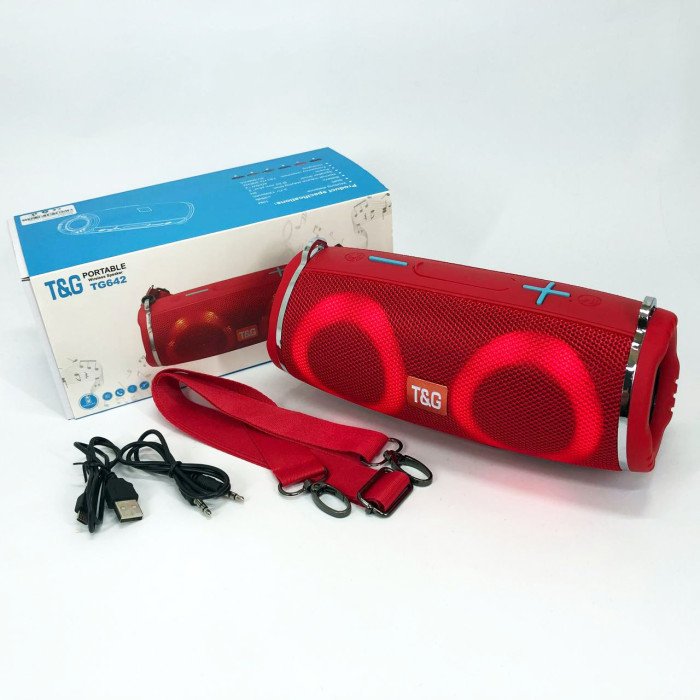 Портативна колонка TG642 з RGB підсвічуванням та ремінцем, портативна блютус колонка. Колір: червоний