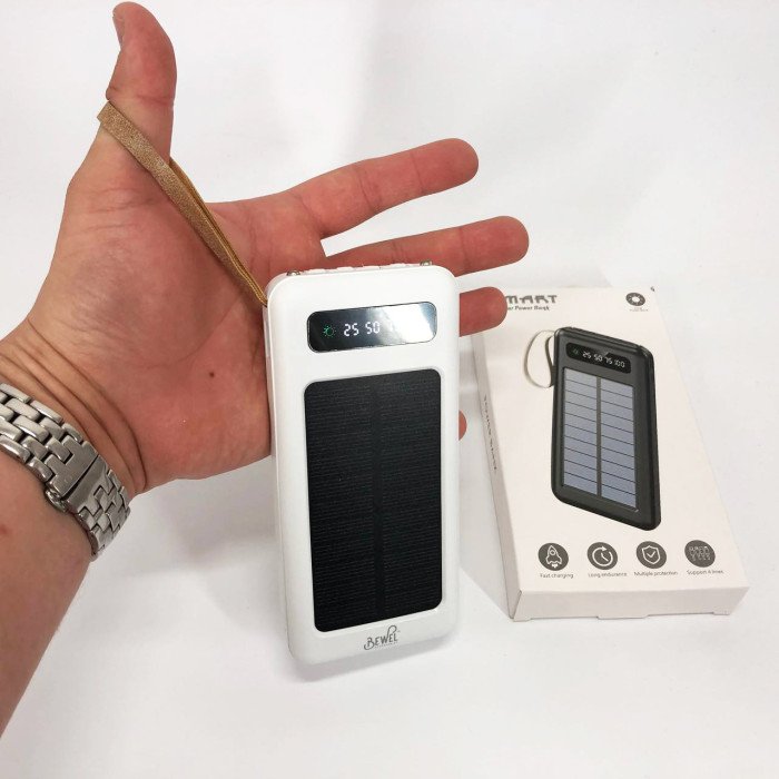 Power Bank Solar Smart 1015 зарядний пристрій на сонячній батареї 20000mAh з індикатором заряду Білий