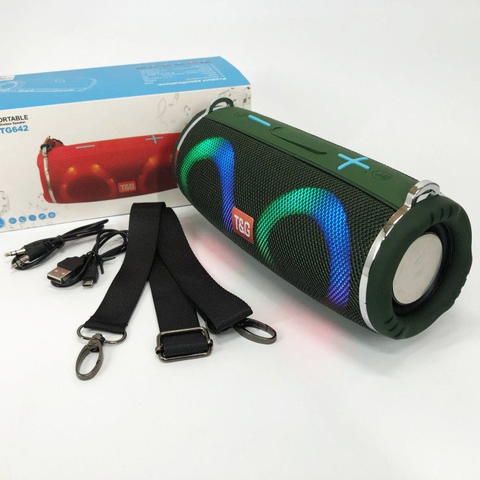 Портативна колонка TG642 з RGB підсвічуванням та ремінцем, гучна блютуз колонка. Колір: зелений