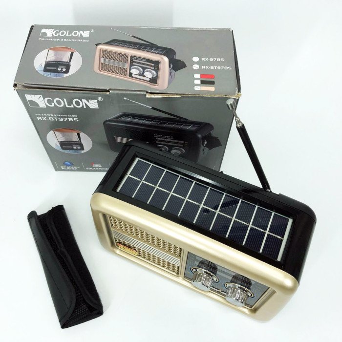 Радіо приймач Golon RX-BT978S сонячна панель AUX 3.5mm, Радіо приймач з акумулятором. Колір: бежевий