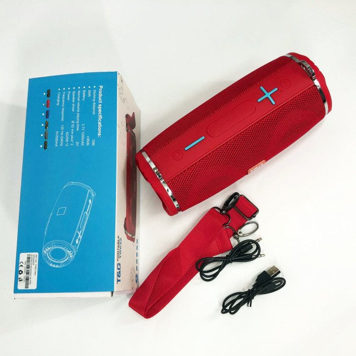 Портативна колонка TG642 з RGB підсвічуванням та ремінцем, портативна блютус колонка. Колір: червоний