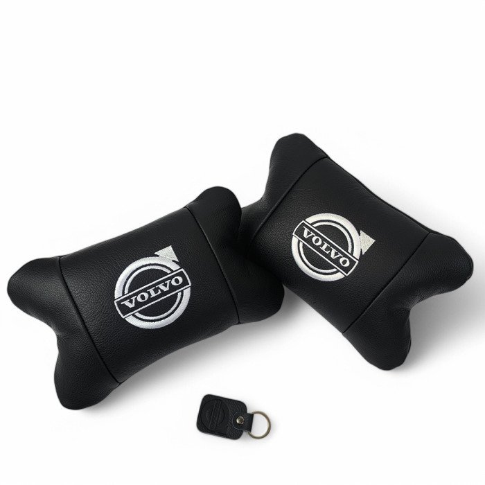 Набір шкіряних подушок Volvo + брелок у подарунок, Автоподушки Volvo з вишивкою