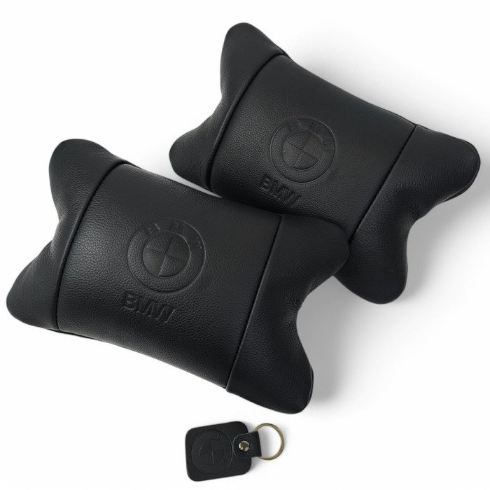 Преміальний набір автоподушок BMW із натуральної шкіри – подушки + брелок