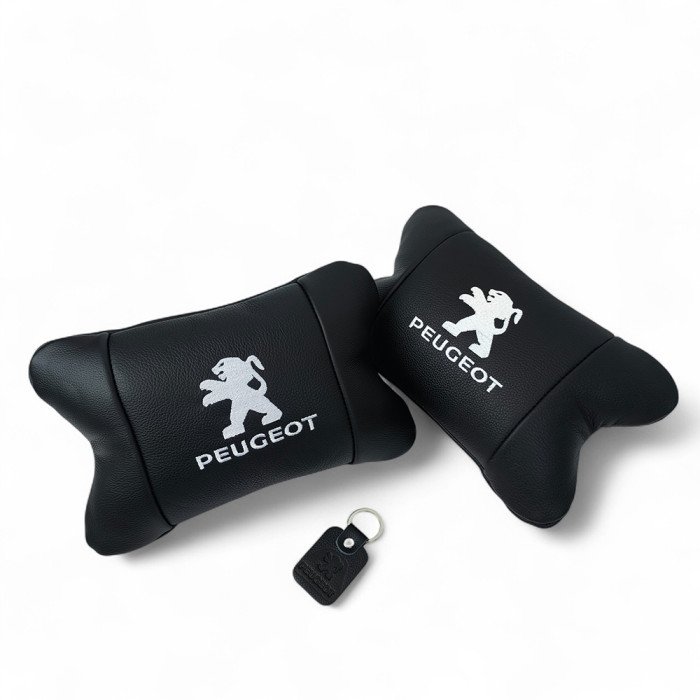 Набір подушок Peugeot із шкіри + брелок у подарунок, Автоподушки з вишивкою