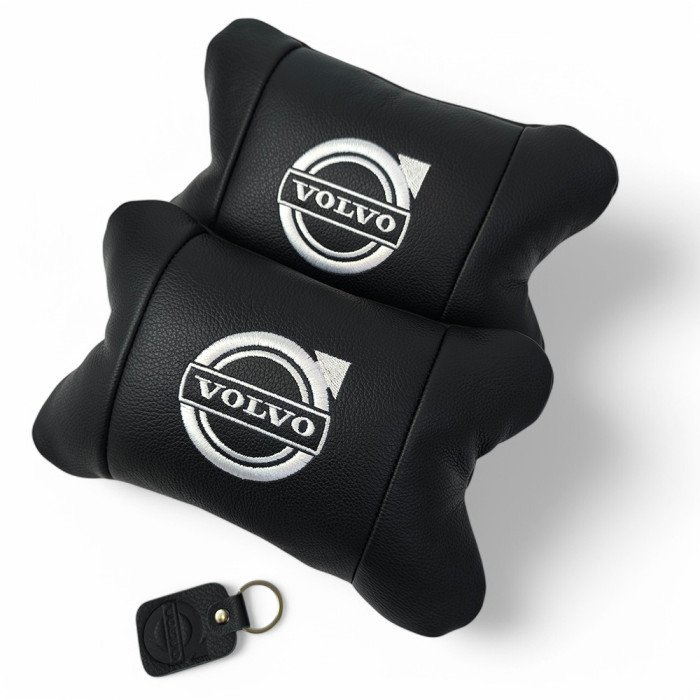 Набір шкіряних подушок Volvo + брелок у подарунок, Автоподушки Volvo з вишивкою