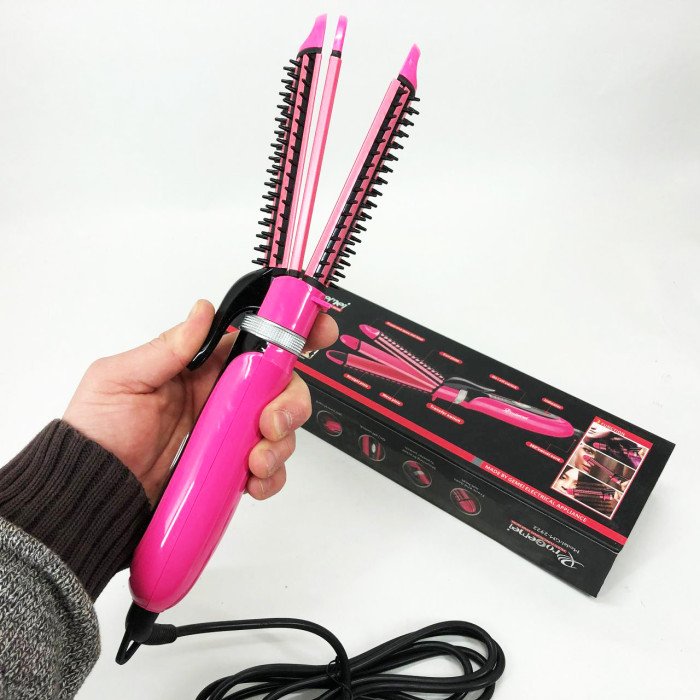 Плойка-праска 3в1 Gemei GM-2922, Сучасні щипці для завивки волосся, Прилад для завивки. Колір: рожевий