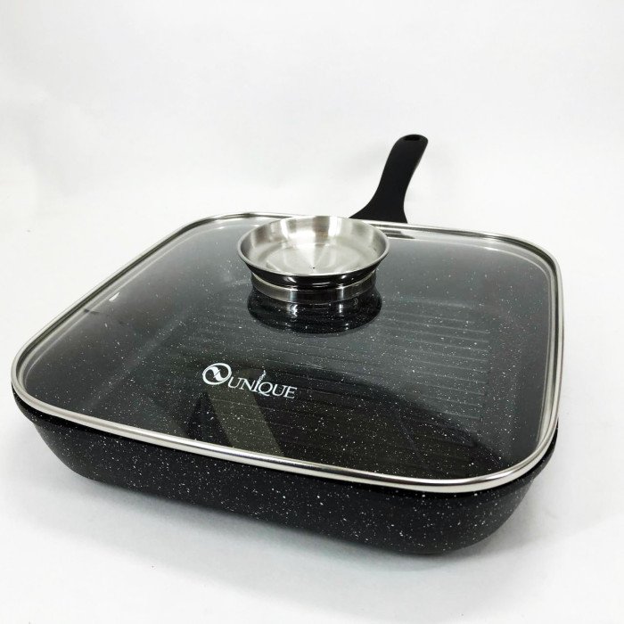 Сковорода гриль UNIQUE UN-4012 стильна 24см, Надійна сковорода з антипригарним покриттям