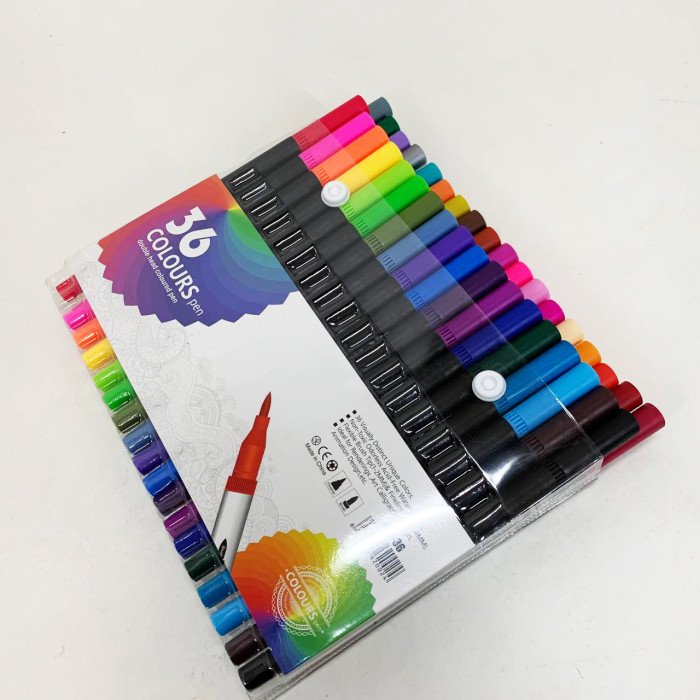 Професійний набір 36 шт двосторонніх маркерів лінер+пензель з м'якою головкою на водній основі