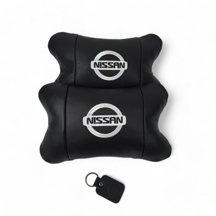 Подушки в авто 2 шт Nissan, натуральна шкіра, з логотипом Ніссан, на підголівник для вашої машини