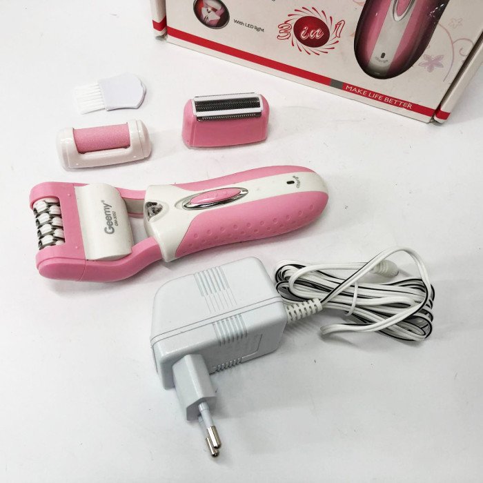 Епілятор депілятор жіночий електричний бездротовий + триммер + пемза 3 в 1 Gemei GM-3052