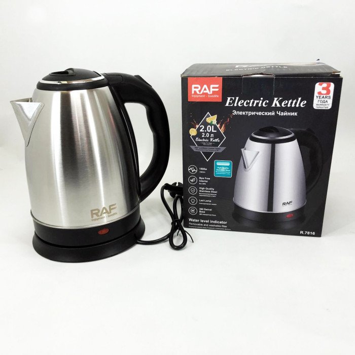 Електрочайник RAF R.7816 металевий дисковий 2 л 2200 Вт, Потужний кухонний чайник