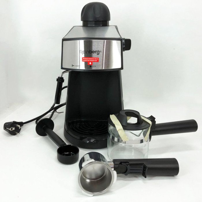 Кавомашина Rainberg RB-8111 кавоварка ріжкова з капучинатором 2200W Espresso, маленька кавоварка