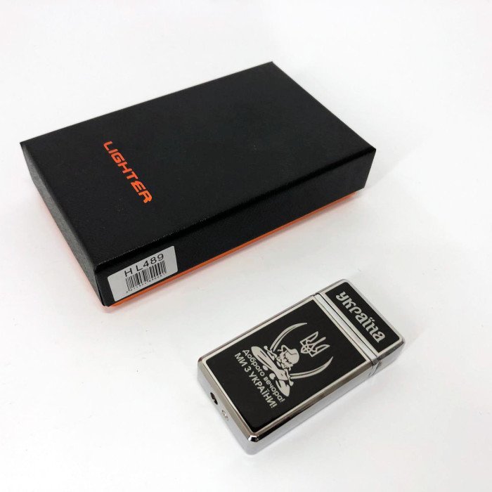 Запальничка газова в подарунковій коробці Доброго вечора! Ми з України! (гостре полум'я) HL-489. Колір: срібло