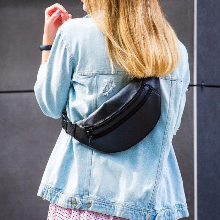 Сумка на пояс з еко-шкіри. Сумка через плече. Бананка чоловіча, жіноча. Колір чорний