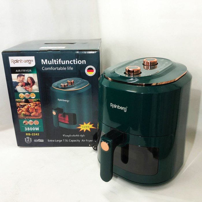 Аерофрітюрниця для дому з таймером Rainberg RB-2242 на 6 л безмасляна фритюрниця 3800 Вт. Колір: зелений