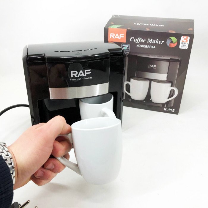 Кавоварка 2 чашки напівавтоматична RAF R.115 650 Вт, Кавова кавоварка електрична для кухні