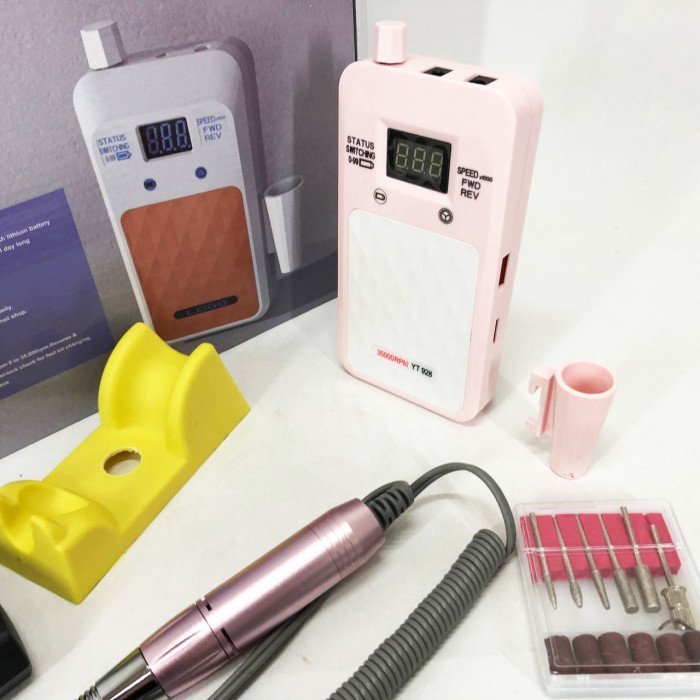 Портативний фрезер для нігтів Nail Drill YT-928 акумуляторний з індикатором заряду на 35 000 оборотів. Колір: рожевий