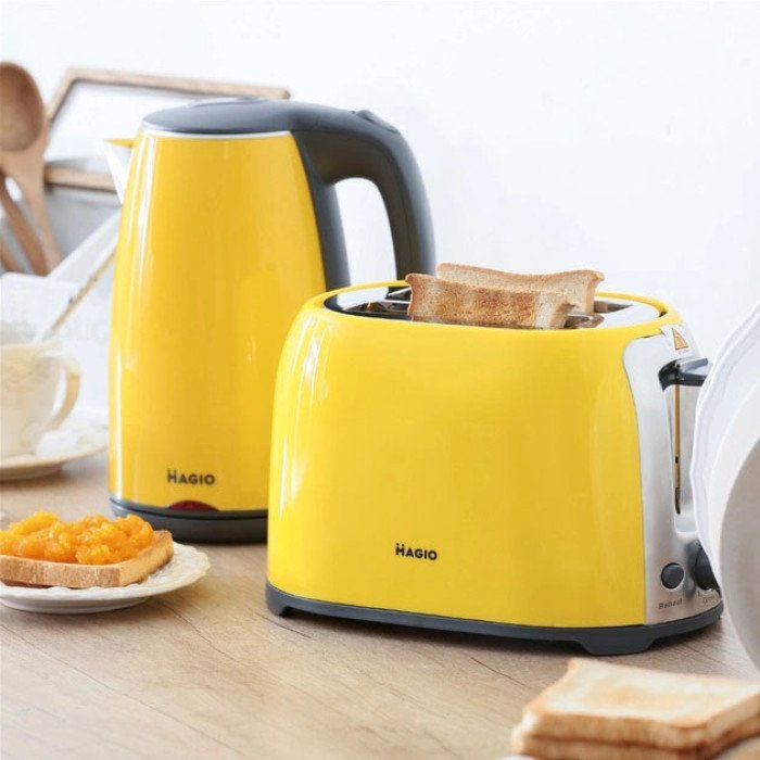 Тостер MAGIO MG-272Y, маленький тостер, тостерниця для бутербродів, тостер для хліба. Колір: жовтий