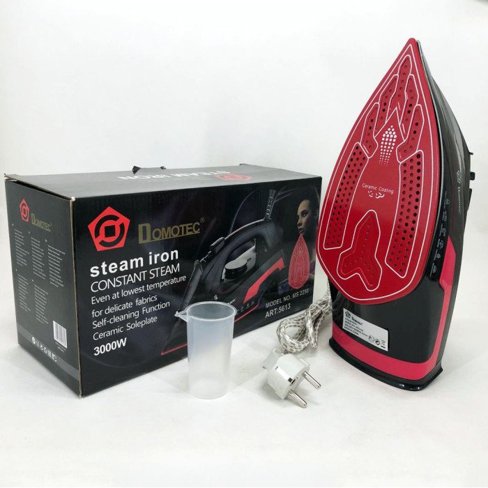 Праска з керамічним покриттям Domotec MS 2258 3000 Вт, праска з керамічною підошвою. Колір: червоний