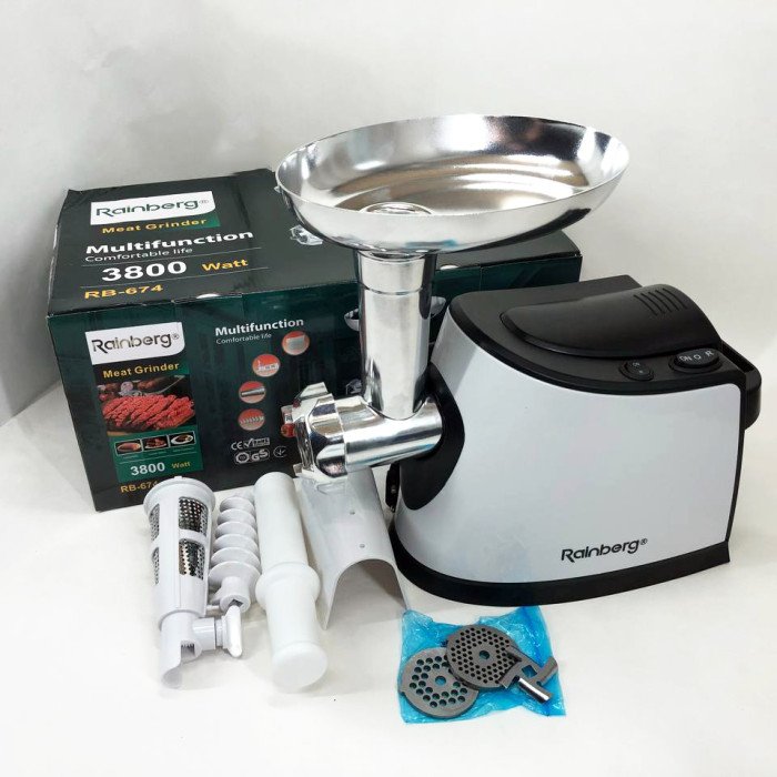 Електром'ясорубка з соковижималкою Rainberg RB-674 3000W, електром'ясорубка для шатківниці, потужна м'ясорубка