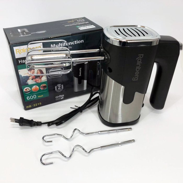 Міксер Rainberg RB-2215 ручний на 5 режимів 600 Вт + 2 види насадок, найкращий ручний міксер для кухні