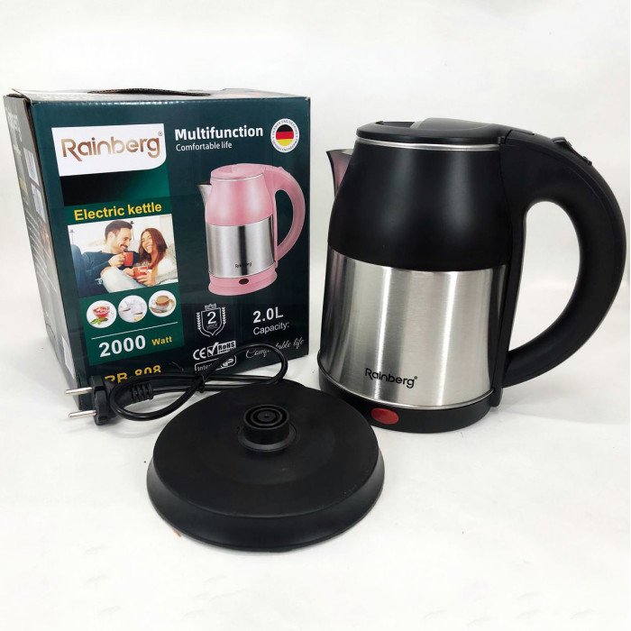 Електрочайник Rainberg RB-808 2 л нержавіюча сталь, гарний електричний чайник. Колір: чорний