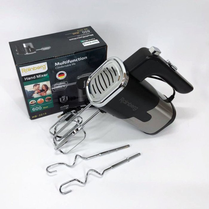 Міксер Rainberg RB-2215 ручний на 5 режимів 600 Вт + 2 види насадок, найкращий ручний міксер для кухні