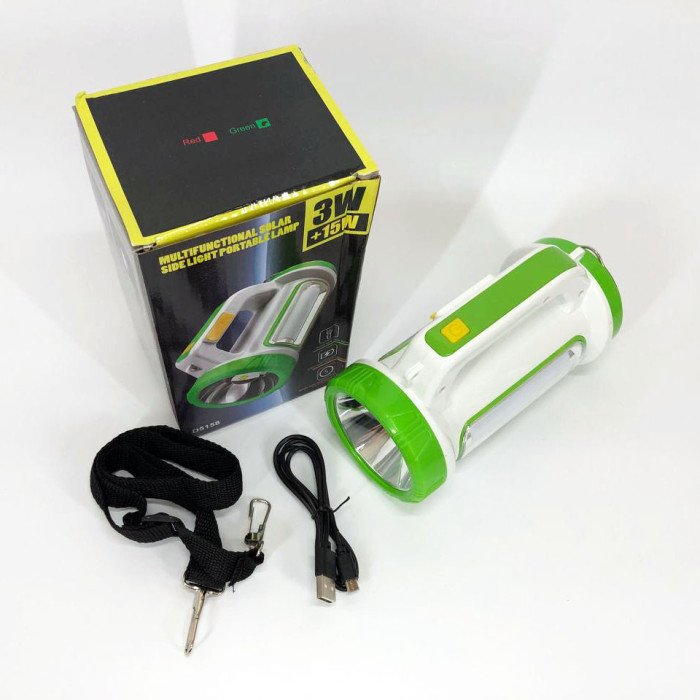 Ліхтар кемпінговий із сонячною панеллю 5158-LED-COB power bank, переносний ліхтар. Колір: зелений