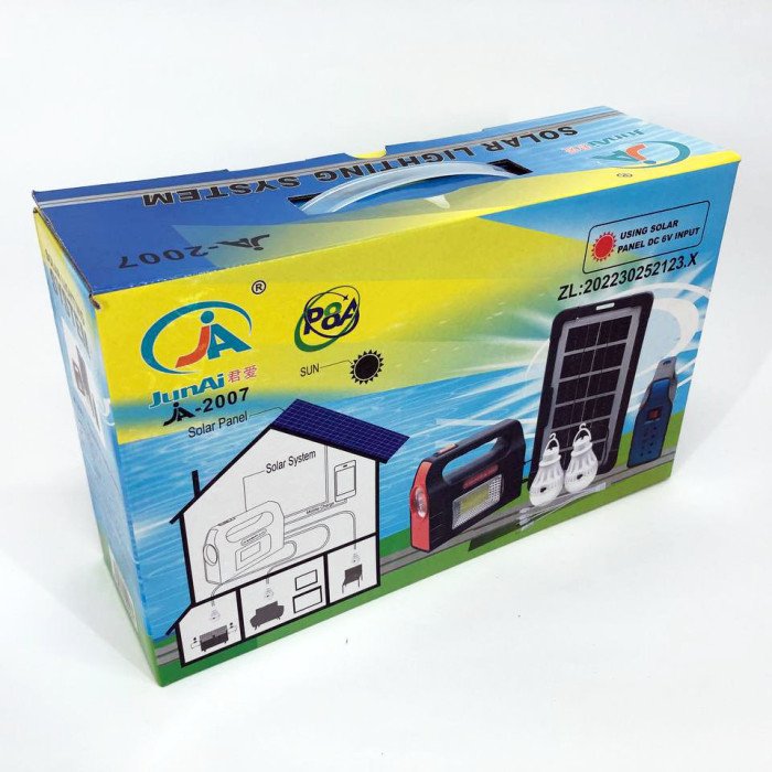 Ліхтар портативний на сонячній батареї JA-2007 сонячна зарядна станція + 2 лампочки. Колір: блакитний